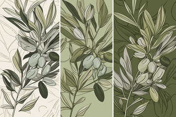 Olive oil labels collection. Hand drawn illustration templates for olive oil packaging.	
