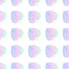 Seamless color vector pattern with palm leaves on dark background. Vector