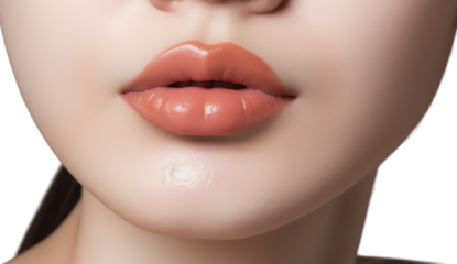 Close up of a young woman's beautiful full lips on transparent background. 