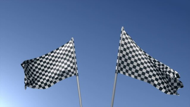 Twin checker flag waving 3d animation rendering .