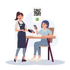 Cashless Transaction concpet. Woman Making Payment by Mobile Phone at a Restaurant