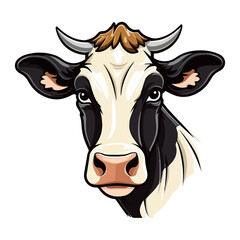 Milk cow Portrait Sticker, Milk cow mascot logo illustration, Milk cow character, generative ai