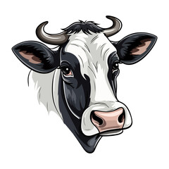 Milk cow Portrait Sticker, Milk cow mascot logo illustration, Milk cow character, generative ai