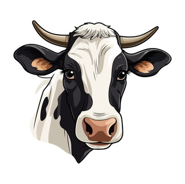 recommend clip art: Milk cow Portrait Sticker, Milk cow mascot logo illustration, Milk cow character, generative ai
