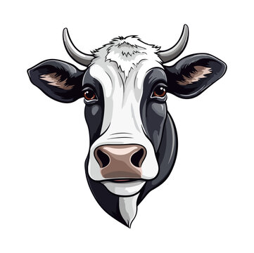 Milk cow Portrait Sticker, Milk cow mascot logo illustration, Milk cow character, generative ai