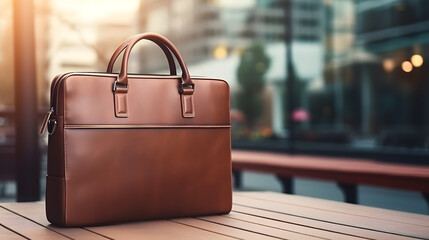 Men's business bag for documents and laptop on a wooden table