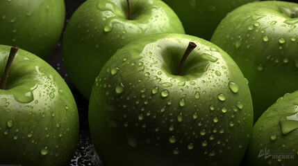 Granny Smith Apples, green apples, realistic, seamless background, macro, generative ai