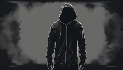 Mysterious man wit hoodie person in the smoke - obrazy, fototapety, plakaty