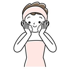 泡で洗顔する若い女性の上半身