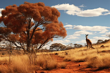 Kangaroo sitting under the tree