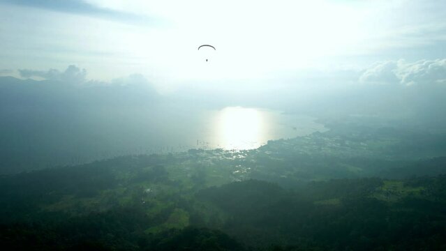 Aerial view of the paragliding attraction at Puncak Lawang, Agam Regency, West Sumatra