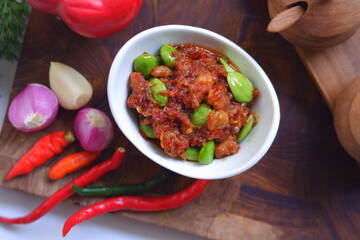 a bowl of sambal cumi petai
