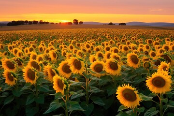 Obraz premium sunflower field sunset time