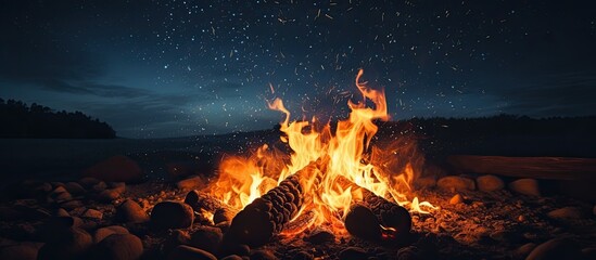 Outdoor night bonfire with text space, stunningly bright. - Powered by Adobe