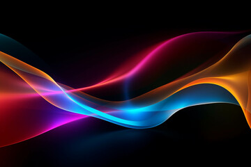Naklejka premium Curved colorful neon light waves.