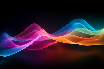 Naklejka premium Curved colorful neon light waves.