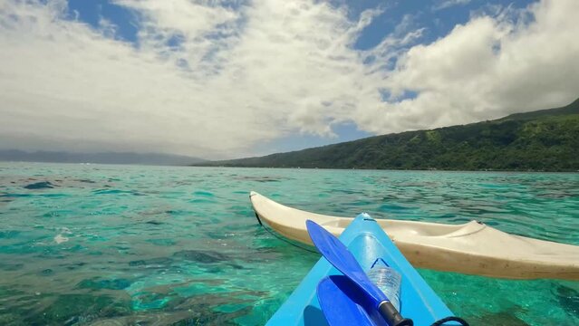 Kayaking at Teahupo'o in Tahiti French Polynesia - The End of the World in the Coral Lagoon on Tahiti Iti