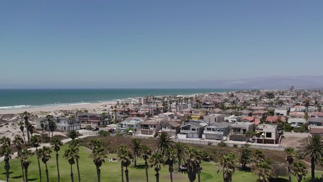 Aerial View of the Beach at Oxnard Shores in Ventura, California - Beautiful Drone Footage of a Sunny Day and Pacific Ocean