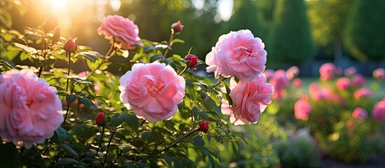Pink Prairie Joy Canadian rose shrub blooming in summer garden. - Powered by Adobe
