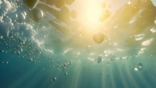 underwater air bubbles with sunlight