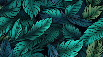 Turquoise tropical leaves seamless pattern