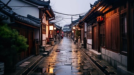 korea,jeonju,hanok street,rainy day,night