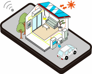 ZEH住宅・エコ住宅・省エネ住宅をスマートフォンで管理するイメージイラスト