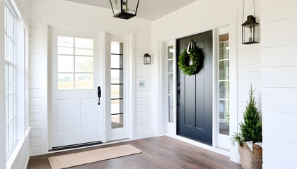 front door with wreath farmhouse design