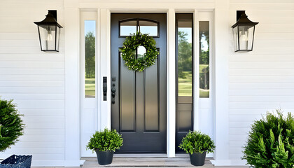 front door with wreath farmhouse design