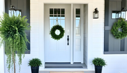 front door with wreath farmhouse design - obrazy, fototapety, plakaty