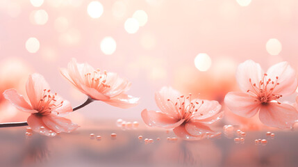 Gentle abstract festive background peach color, glitter, bokeh, blur