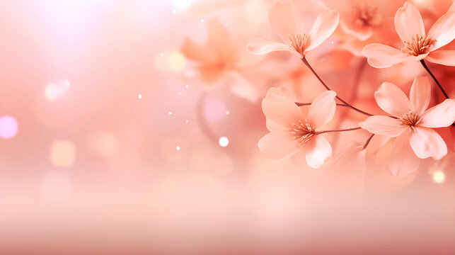 Gentle abstract festive background peach color, glitter, bokeh, blur