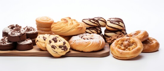 Stock image of a white background showcasing baked goods with chocolate filling.