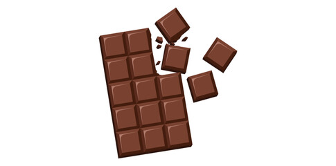 Realistic Chocolate Pieces Isolated On White, Heap Of Milk Chocolate Vector Illustration.