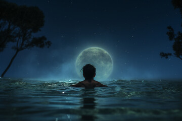 full moon moonlit serenity in water - obrazy, fototapety, plakaty