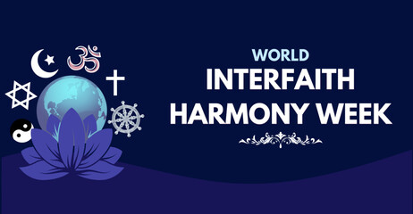 World interfaith harmony week, religion icons with earth and lotus flower Aesthetic Design