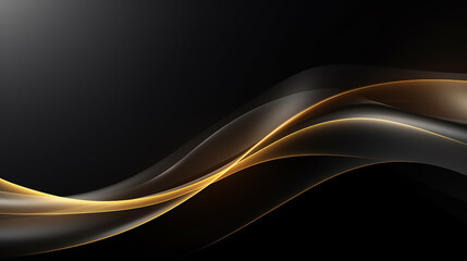 black background and gold and yellow gradient wave. Abstract dark background with glowing wave. Technology hi-tech futuristic template. 
