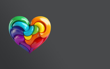 3D Illustration. Isolated rainbow heart, gay pride LGBTQ, freedom concept background love for all
