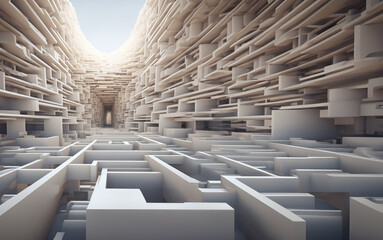 Abstract 3d render visualization of maze labyrinth, solution, concept & ideas disaster, strategy...