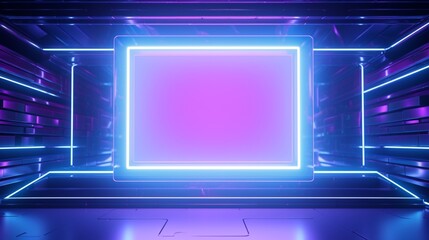 3D Mockup poster empty Blank Frame, hanging on a wall covered in holographic foil, above a futuristic hologram-inspired modern display room with holographic neonic accents 8k.