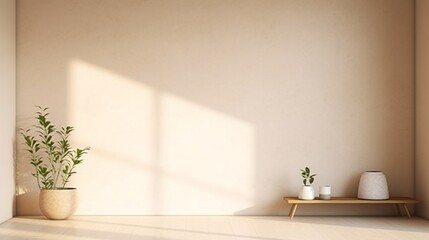 Fototapeta na wymiar Minimalistic beige wall with a subtle texture, evoking a timeless simplicity.