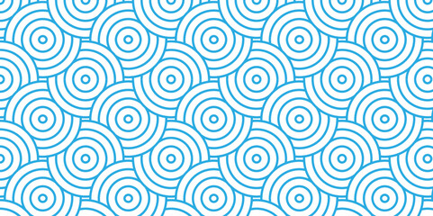 Fototapeta na wymiar Abstract Pattern with circle wave lines blue seamless silk fabric geomatics overlapping create retro square line backdrop pattern background. Overlapping Pattern with Transform Effect.