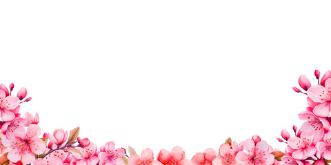pink cherry blossom border in watercolor on a transparent background