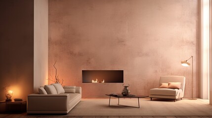 Subtle peach-toned wall, elegantly textured, in the glow of ambient lighting.