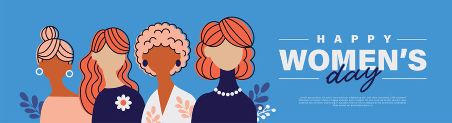March 8, International Women's Day. Vector illustration group of women in flat style design.