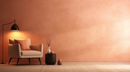 Subtle peach-toned wall, elegantly textured, in the glow of ambient lighting.