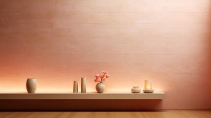 Subtle peach-toned wall, elegantly textured, in the glow of ambient lighting.