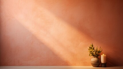 Subtle peach-toned wall, elegantly textured, in the glow of ambient lighting.