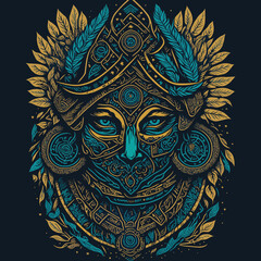 Fototapeta premium 2d vector illustration colorful head animal Tribal Spirit Line Art 