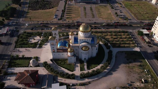 Church of St. Jovan Vladimir in Bar, Montenegro. Drone Shot of Orthodox Landmark on Sunny Day